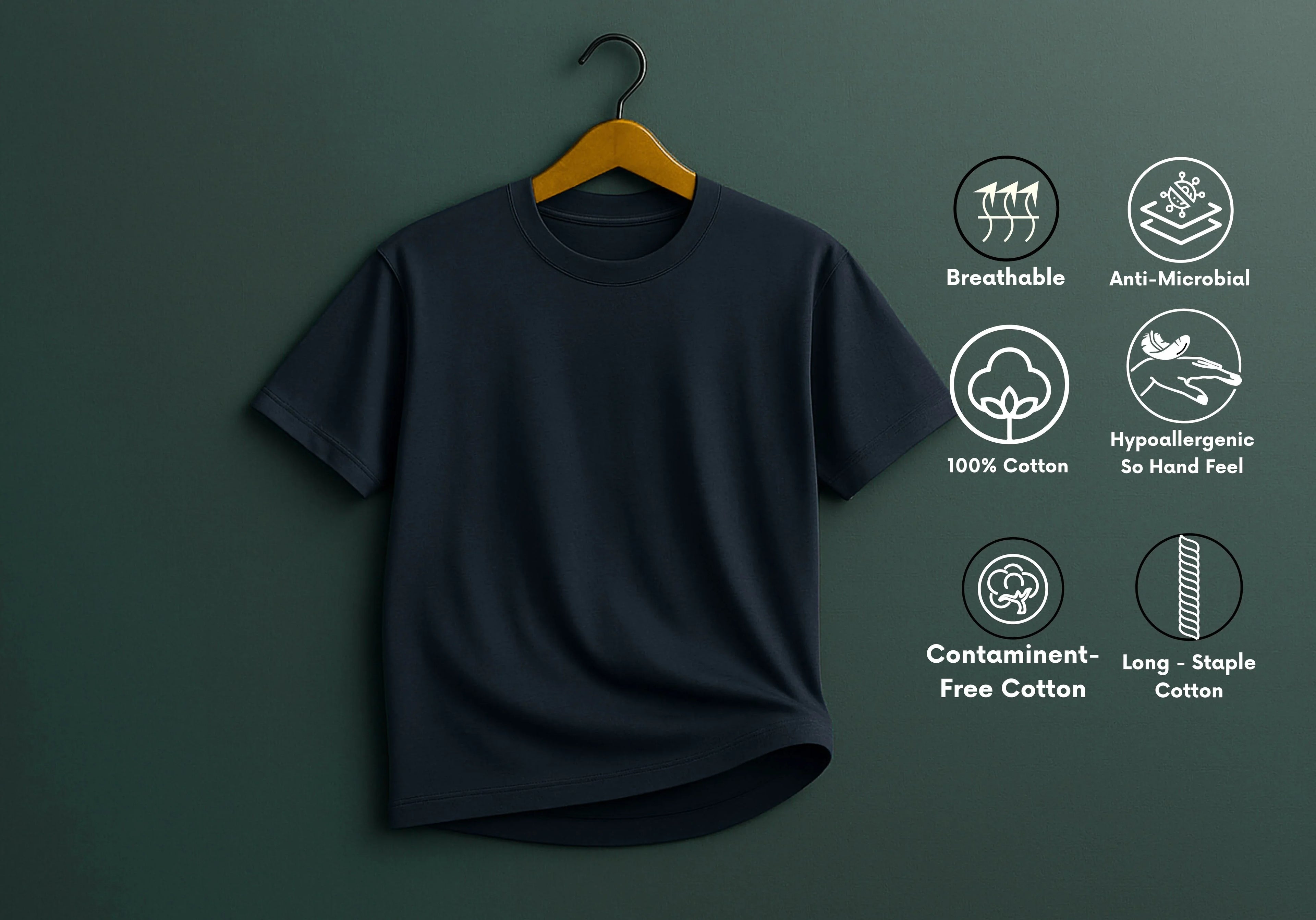 Navy Blue Anti Microbial Cotton Round Neck